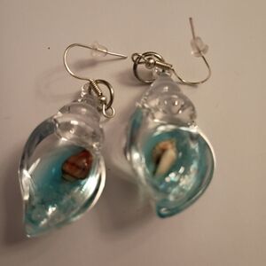 Oceanic Blue and Silver Shell Earrings